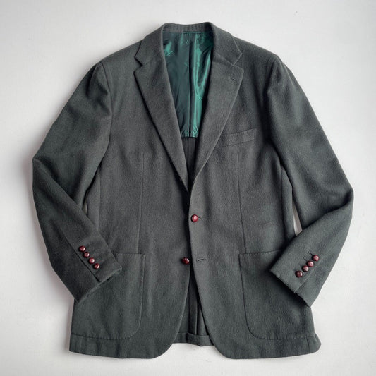 Kiton (56L Slim) 100% Cashmere 3-2 Roll Loden/Emerald Green Flannel Sports Coat