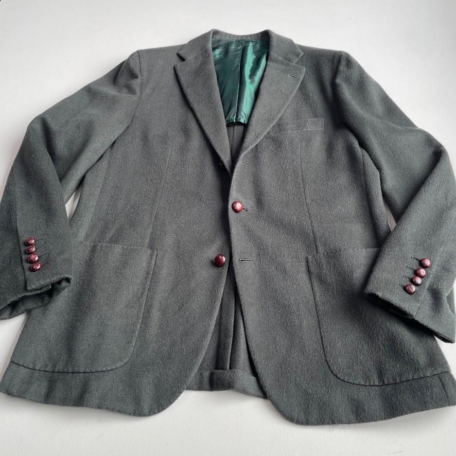 Kiton (56L Slim) 100% Cashmere 3-2 Roll Loden/Emerald Green Flannel Sports Coat