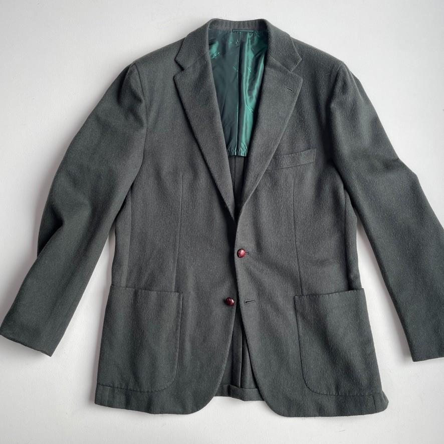 Kiton (56L Slim) 100% Cashmere 3-2 Roll Loden/Emerald Green Flannel Sports Coat