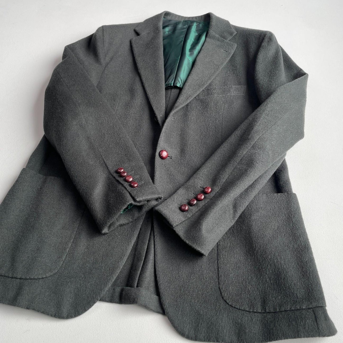 Kiton (56L Slim) 100% Cashmere 3-2 Roll Loden/Emerald Green Flannel Sports Coat
