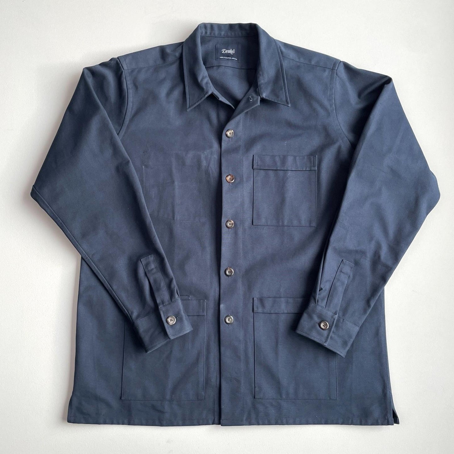 Drake's of London (L) Slate Blue Cotton Canvas Chore Coat Jacket