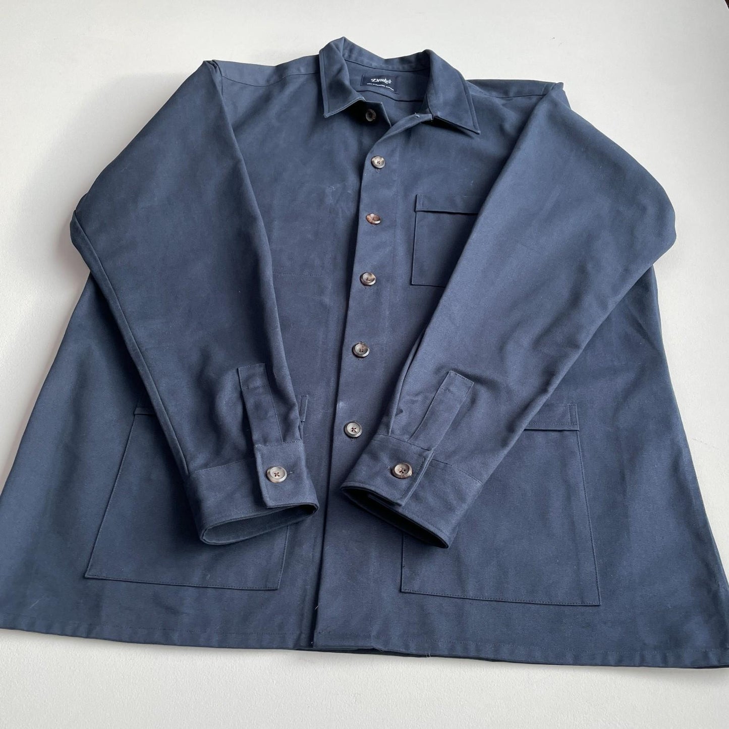 Drake's of London (L) Slate Blue Cotton Canvas Chore Coat Jacket