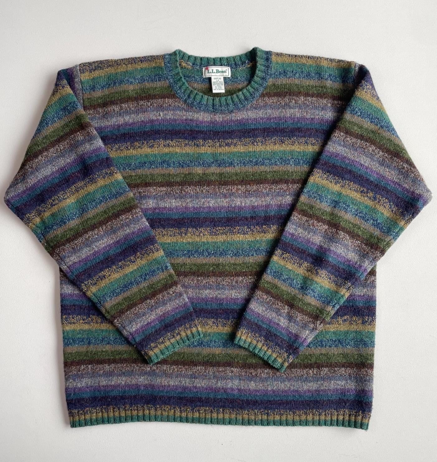 VNTG LL Bean (L) Shetland Wool Striped Multi-Color Sweater