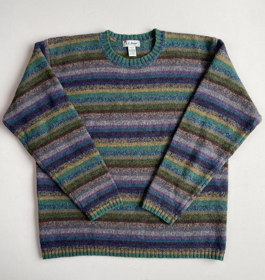VNTG LL Bean (L) Shetland Wool Striped Multi-Color Sweater