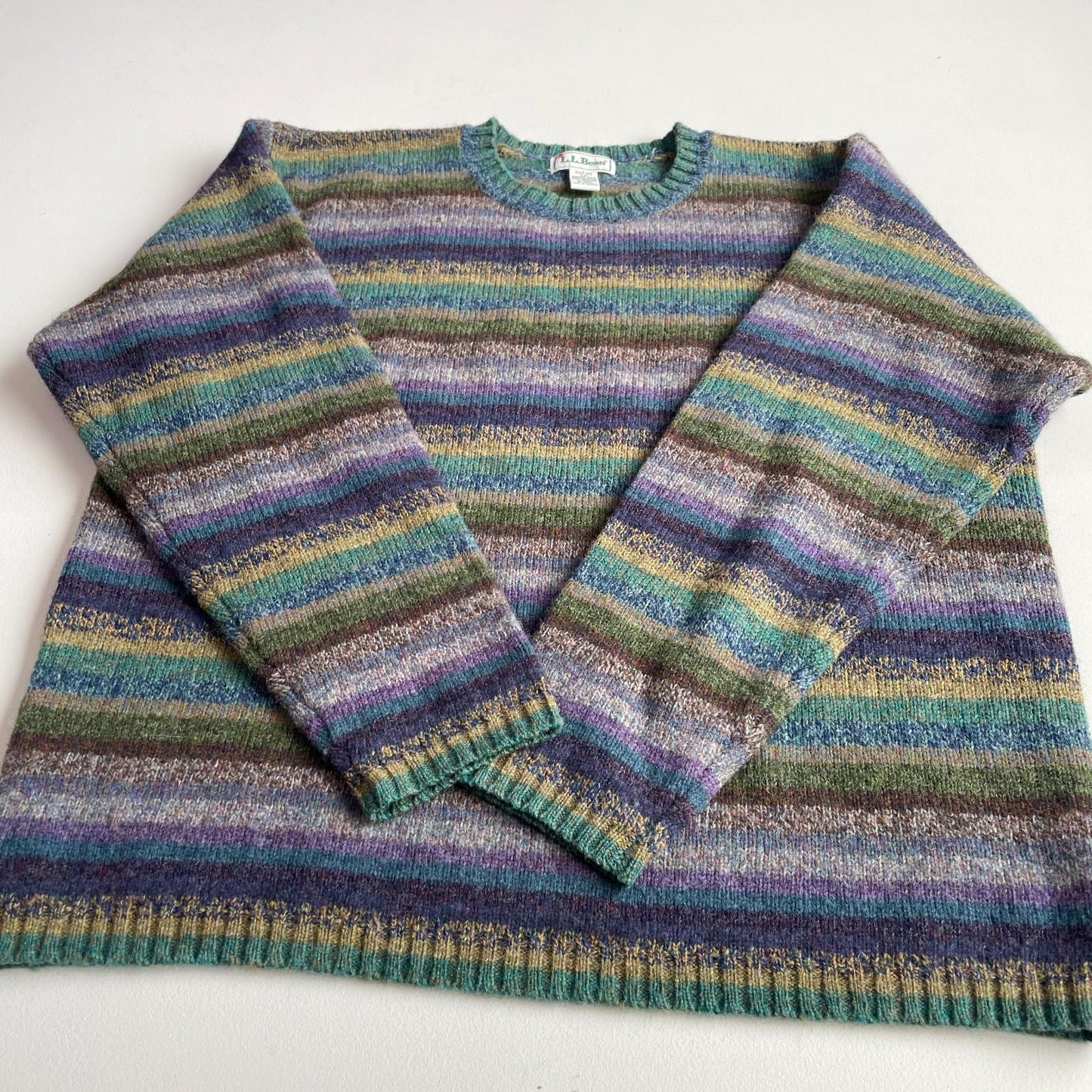 VNTG LL Bean (L) Shetland Wool Striped Multi-Color Sweater