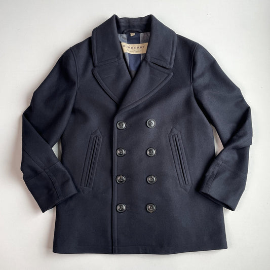 Burberry (XL)  Navy Blue Wool/Cashmere Gray Nova Check Peacoat