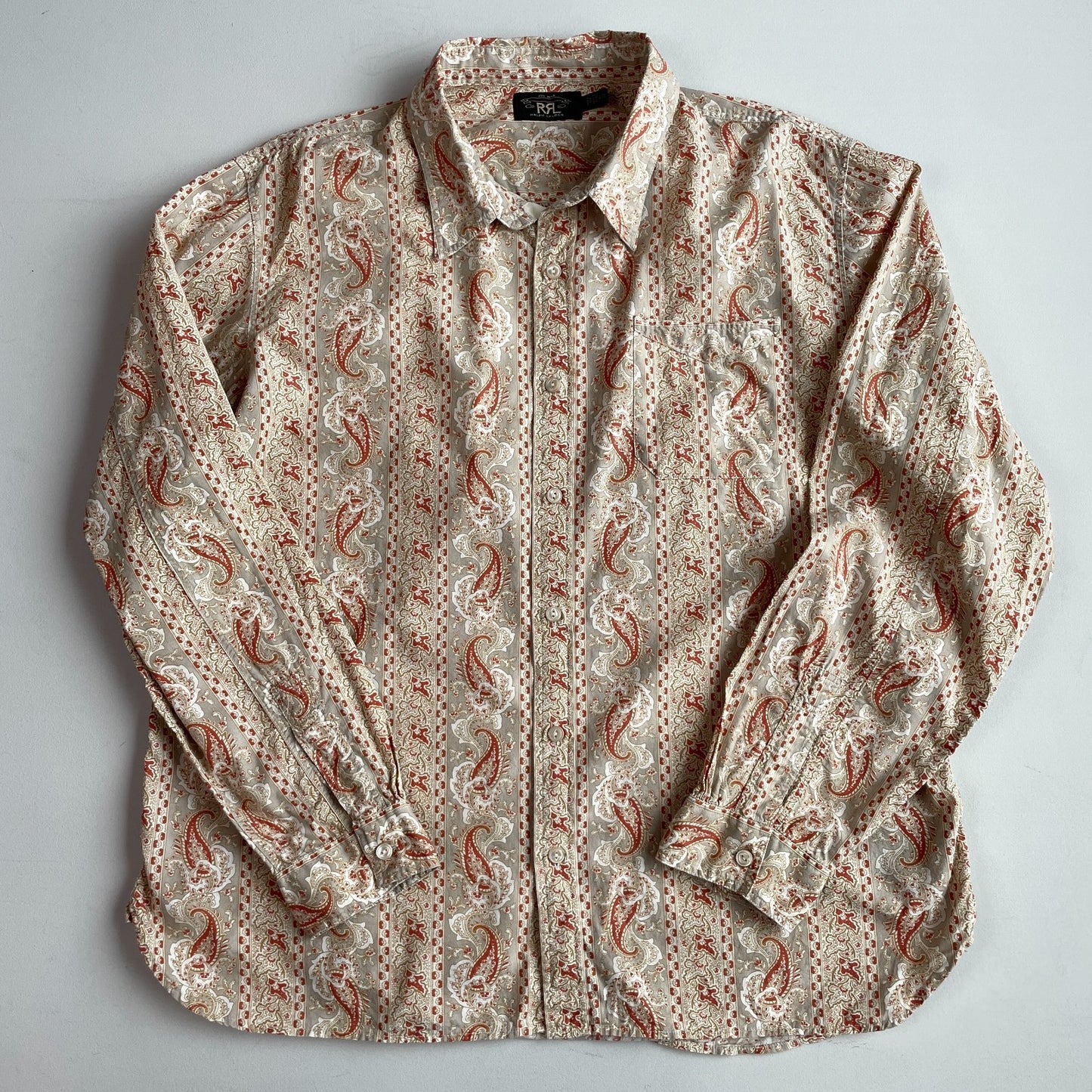 RRL Ralph Lauren (2XL) Western Paisley Terracotta Lightweight Cotton Shirt
