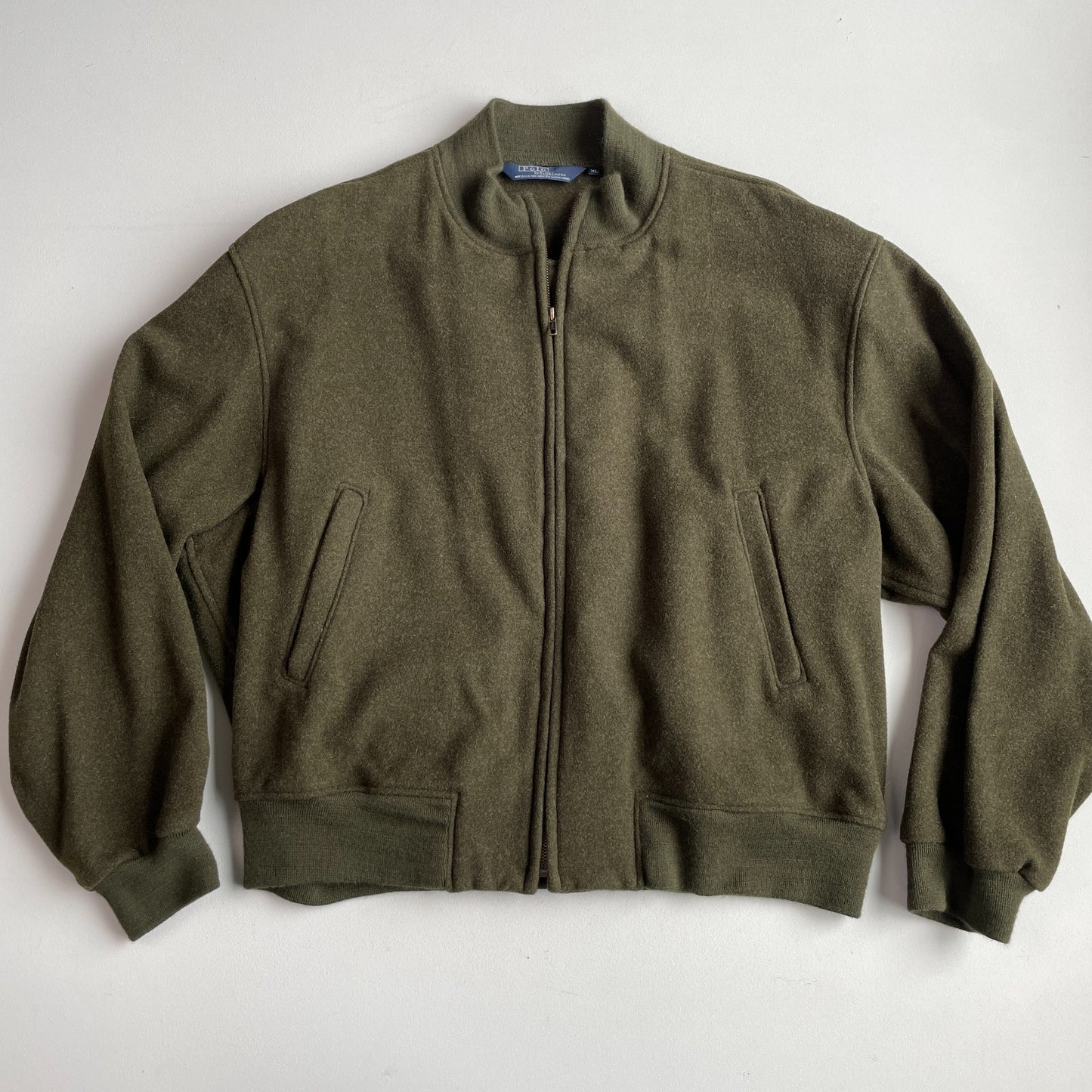 VNTG Polo Ralph Lauren (XL) Forest Green 100% Wool Bomber-Style Jacket