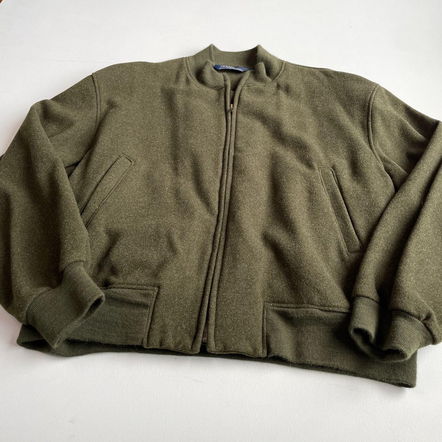 VNTG Polo Ralph Lauren (XL) Forest Green 100% Wool Bomber-Style Jacket