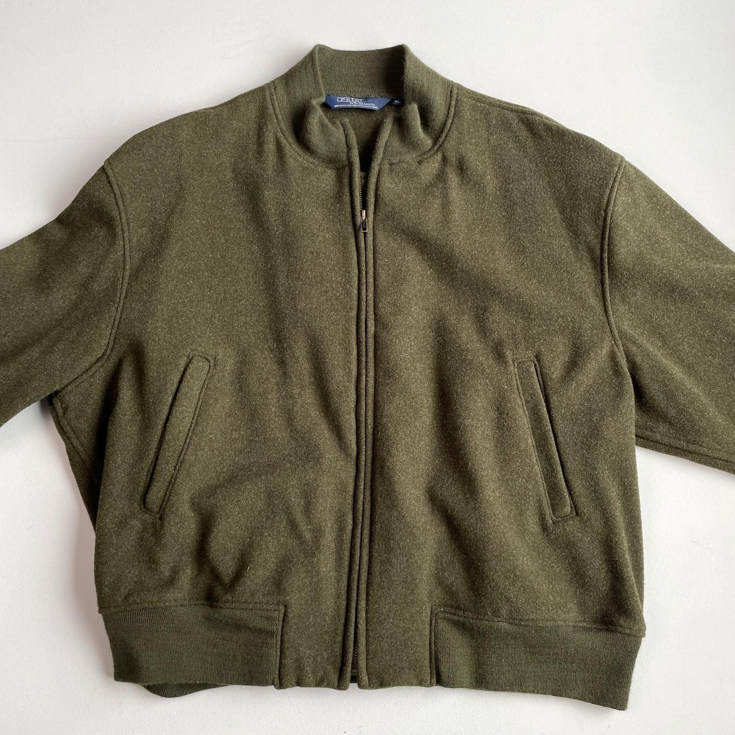VNTG Polo Ralph Lauren (XL) Forest Green 100% Wool Bomber-Style Jacket