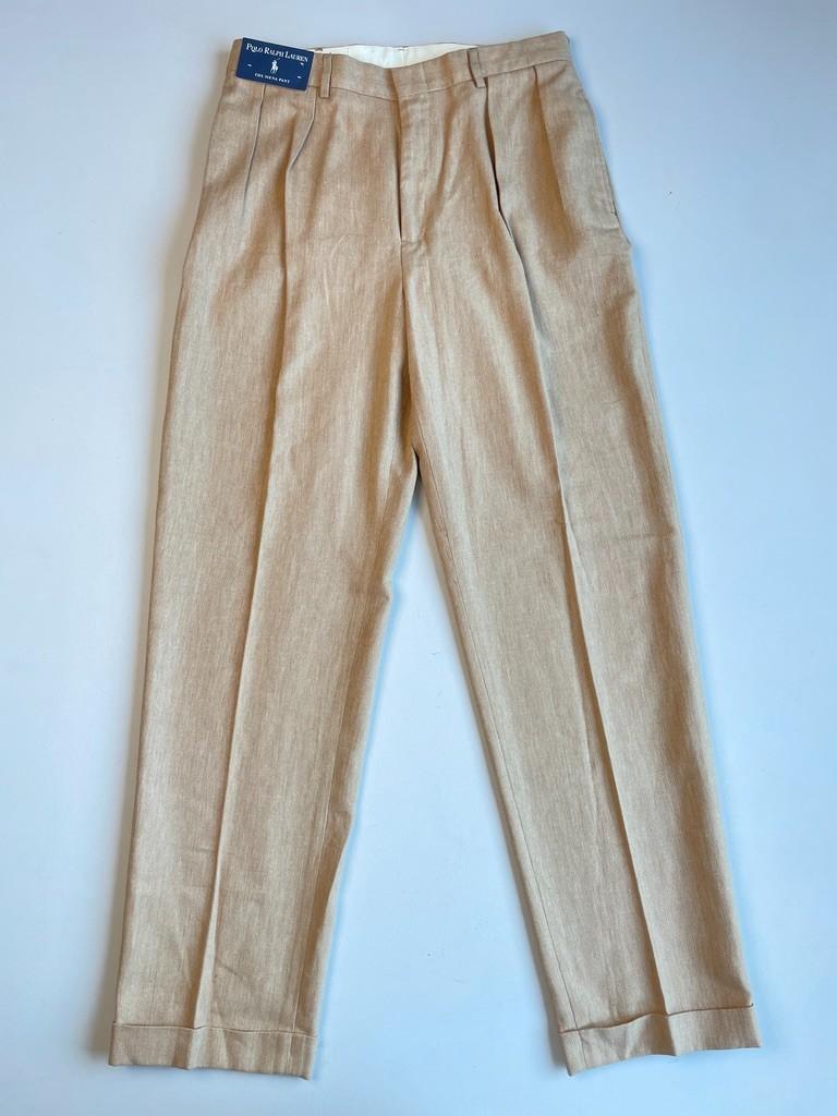 NWT Polo Ralph Lauren (34x34) Linen/Cotton Pleated Camel Slacks Dress Pants
