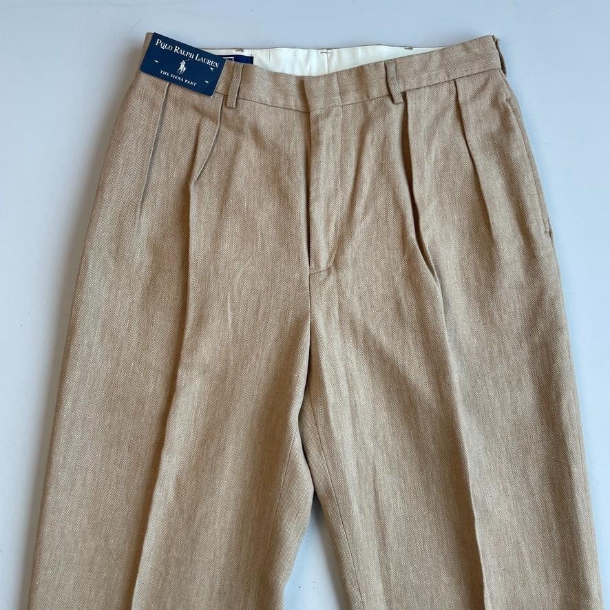 NWT Polo Ralph Lauren (34x34) Linen/Cotton Pleated Camel Slacks Dress Pants