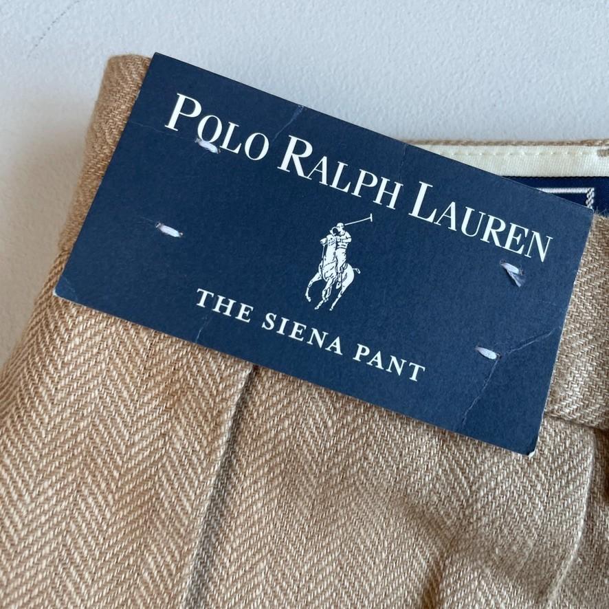 NWT Polo Ralph Lauren (34x34) Linen/Cotton Pleated Camel Slacks Dress Pants
