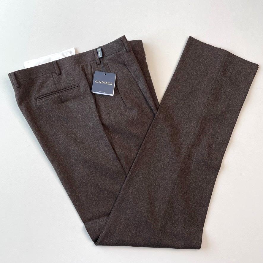 NWT Canali (56EUR / 38US) 100% Wool Brushed Birdseye Pleated Brown Dress Pants