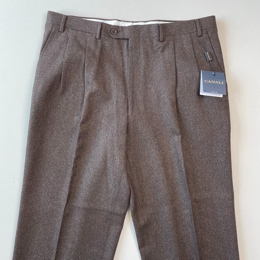 NWT Canali (56EUR / 38US) 100% Wool Brushed Birdseye Pleated Brown Dress Pants