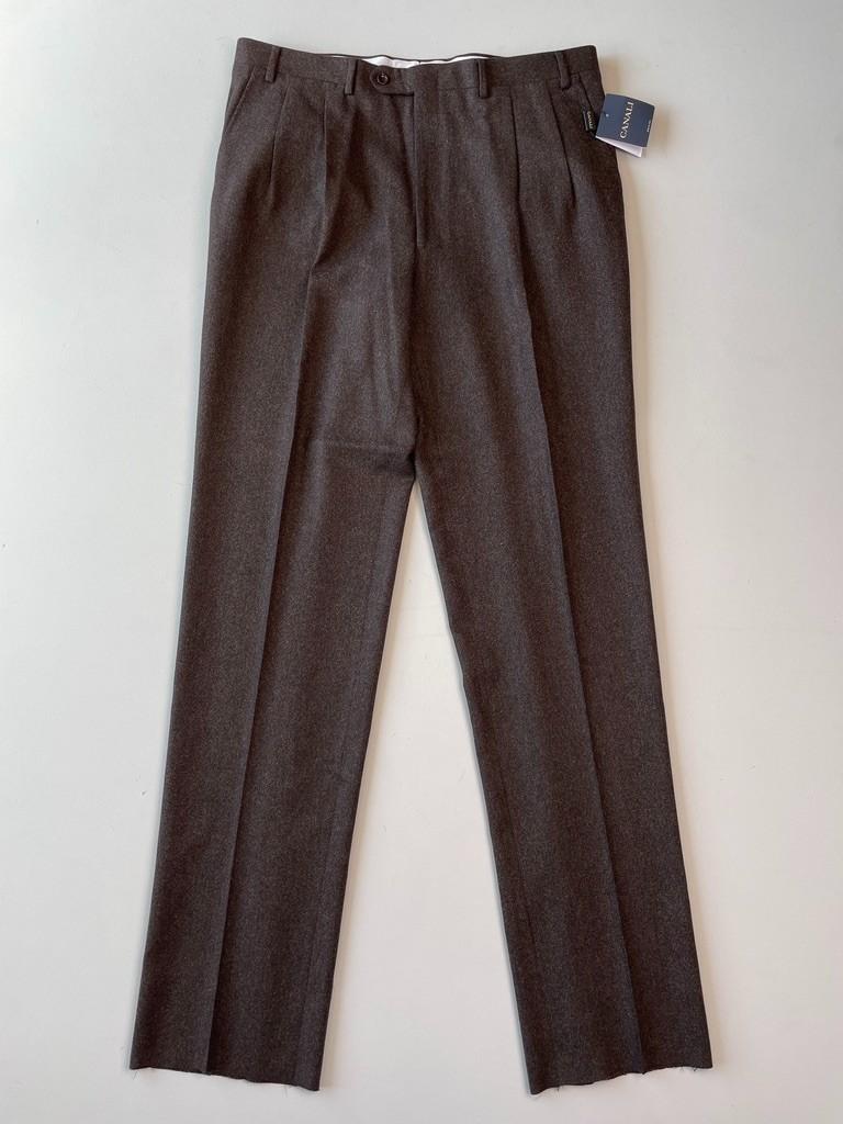 NWT Canali (56EUR / 38US) 100% Wool Brushed Birdseye Pleated Brown Dress Pants
