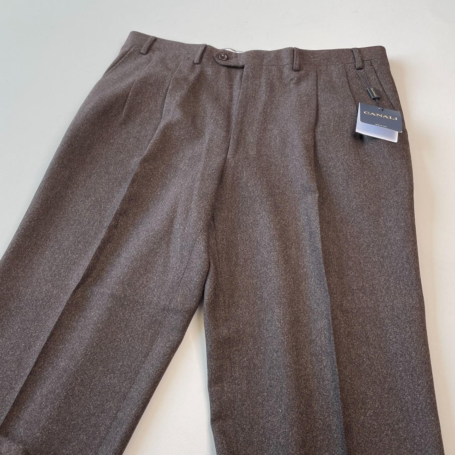 NWT Canali (56EUR / 38US) 100% Wool Brushed Birdseye Pleated Brown Dress Pants