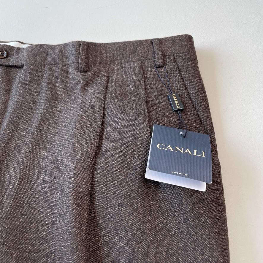 NWT Canali (56EUR / 38US) 100% Wool Brushed Birdseye Pleated Brown Dress Pants