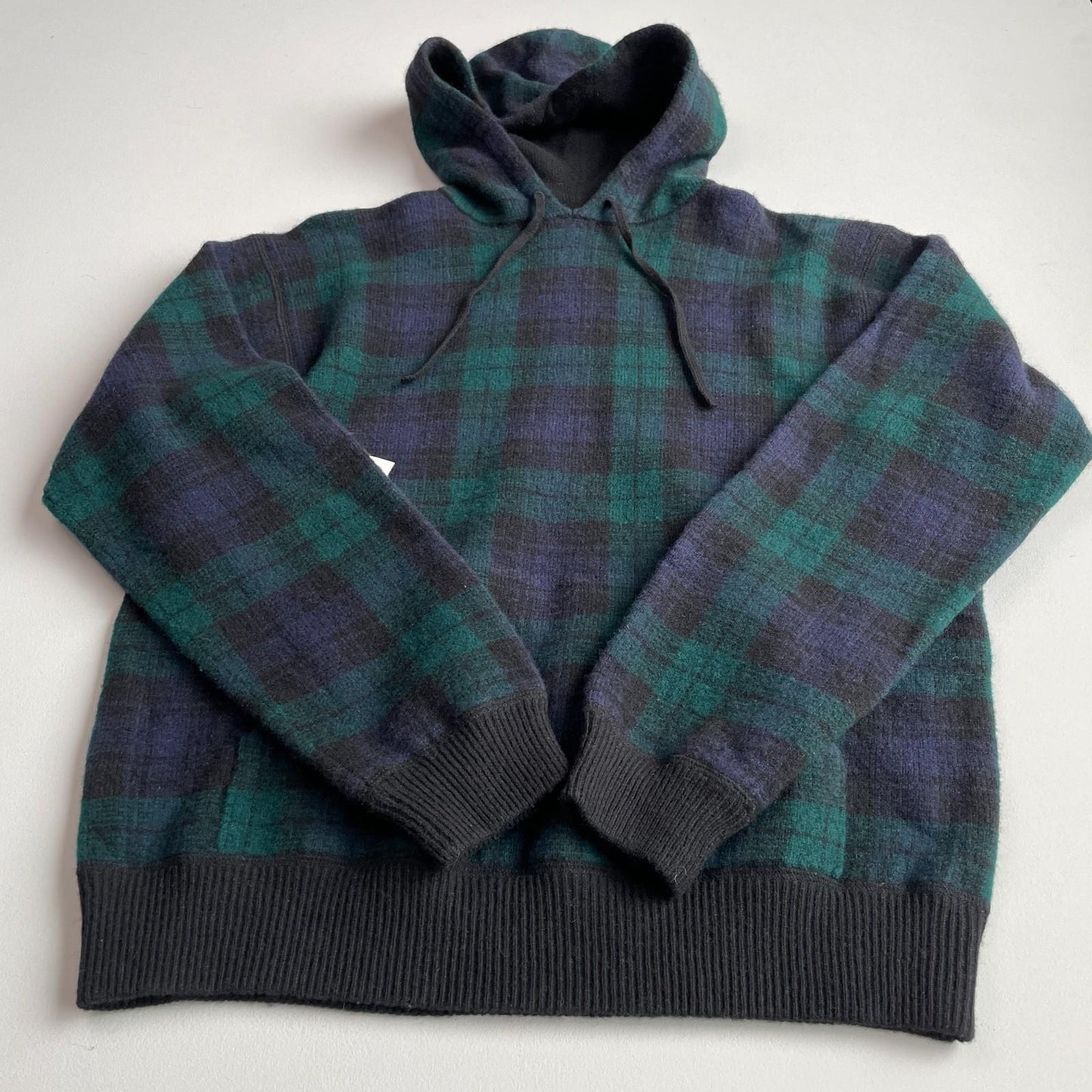 NWT VNTG Polo Ralph Lauren (M) Black Watch Tartan 100% Wool Hooded Sweater