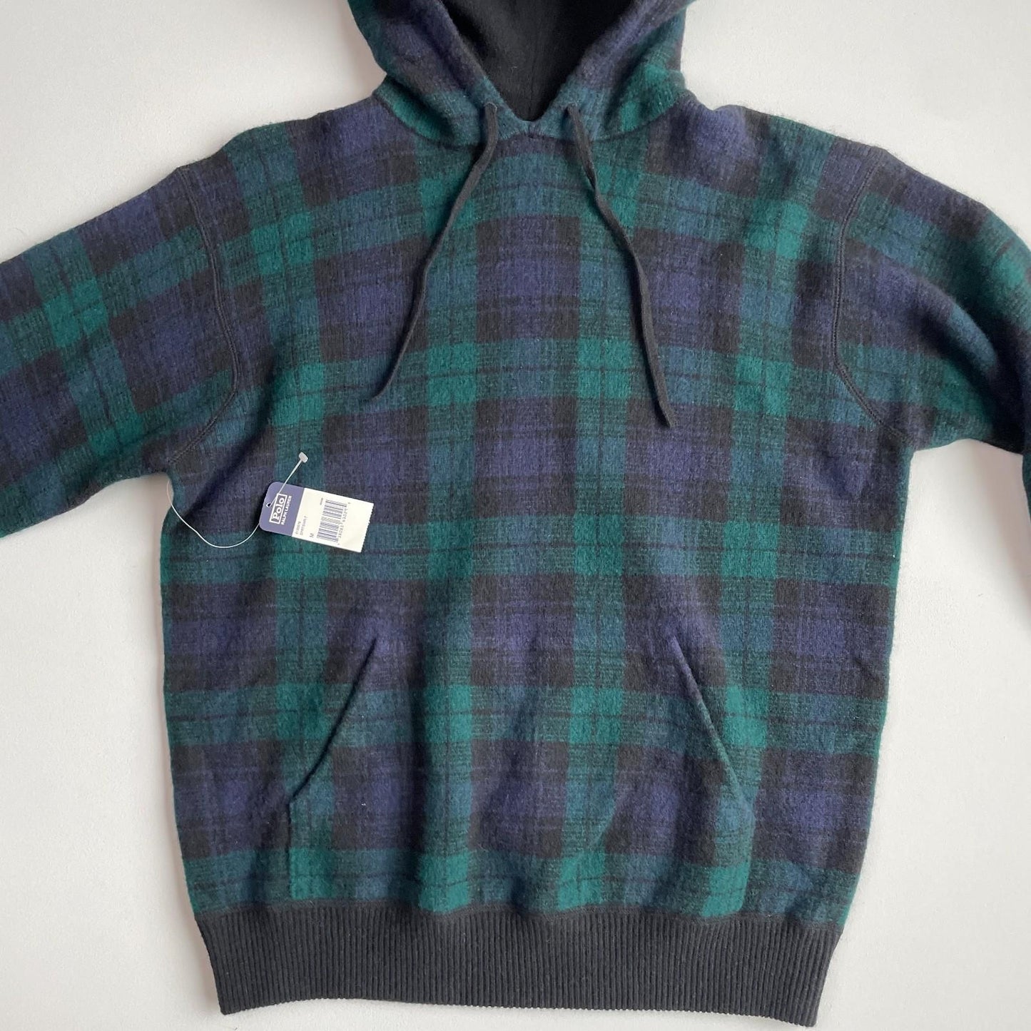NWT VNTG Polo Ralph Lauren (M) Black Watch Tartan 100% Wool Hooded Sweater