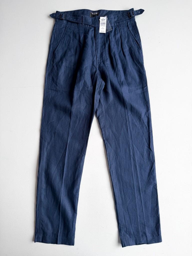 NWT Todd Snyder (31x32) 100% Linen Gurkha Buckled Officer Navy Blue Trouser Pant
