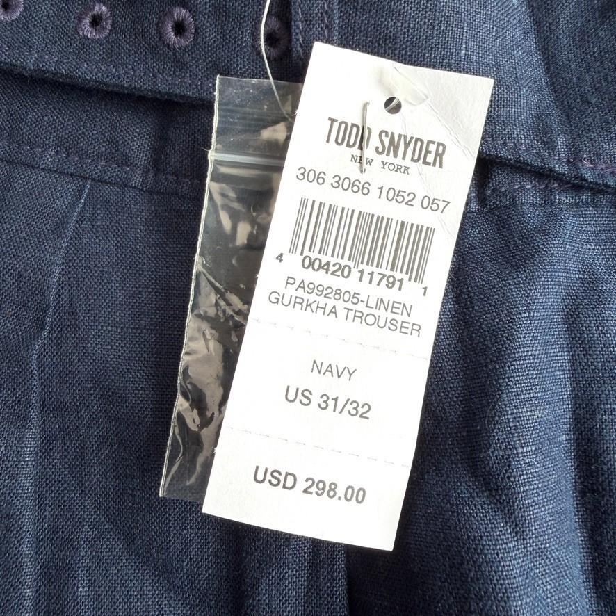 NWT Todd Snyder (31x32) 100% Linen Gurkha Buckled Officer Navy Blue Trouser Pant