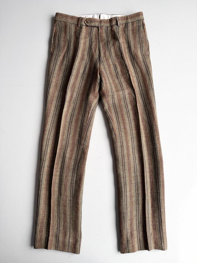 Paul Stuart (34x32) 100% Linen Striped Earth Tones Straight Leg Trousers Pants