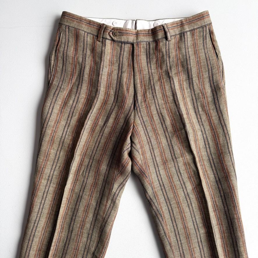 Paul Stuart (34x32) 100% Linen Striped Earth Tones Straight Leg Trousers Pants