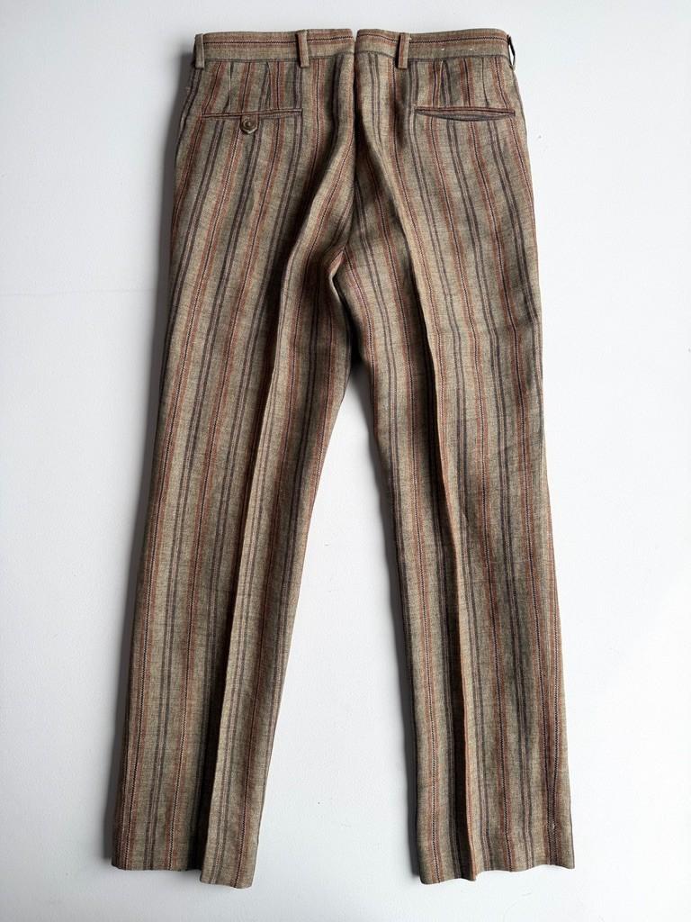 Paul Stuart (34x32) 100% Linen Striped Earth Tones Straight Leg Trousers Pants