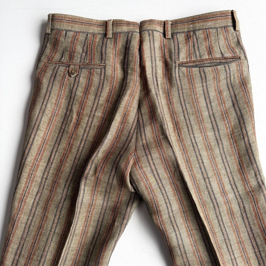 Paul Stuart (34x32) 100% Linen Striped Earth Tones Straight Leg Trousers Pants