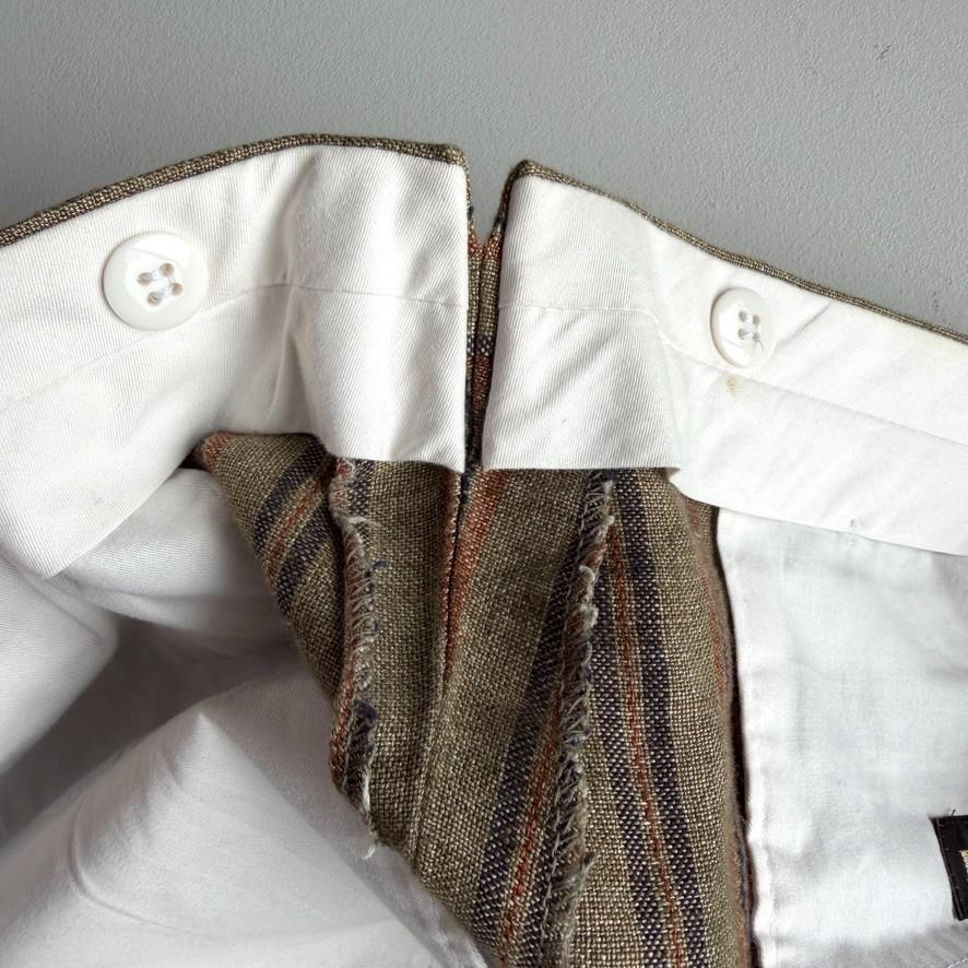Paul Stuart (34x32) 100% Linen Striped Earth Tones Straight Leg Trousers Pants