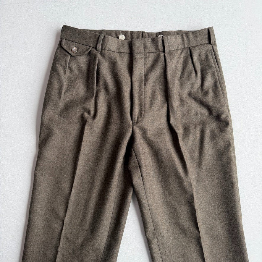 VNTG Polo Ralph lauren (34x32) 100% Wool Flannel Pleated Olive Trousers Pants