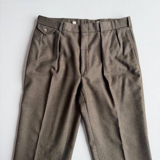 VNTG Polo Ralph lauren (34x32) 100% Wool Flannel Pleated Olive Trousers Pants