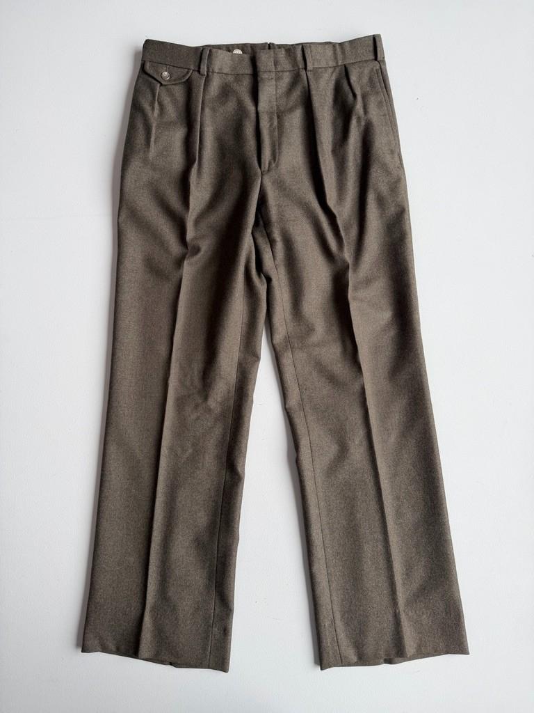 VNTG Polo Ralph lauren (34x32) 100% Wool Flannel Pleated Olive Trousers Pants