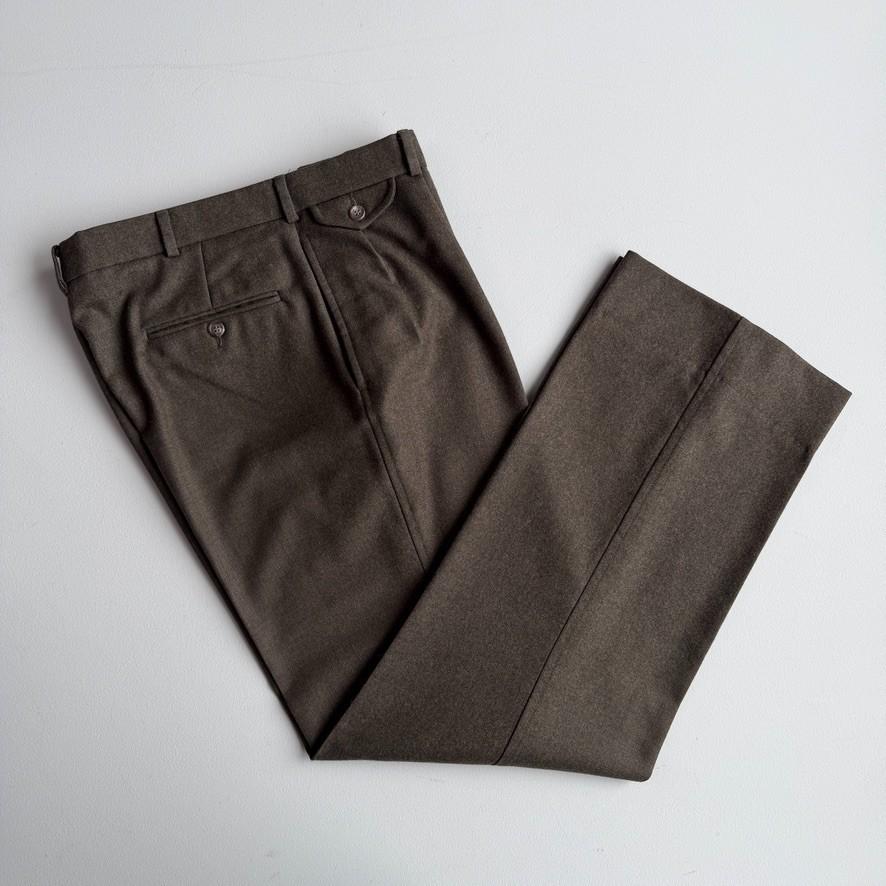 VNTG Polo Ralph lauren (34x32) 100% Wool Flannel Pleated Olive Trousers Pants