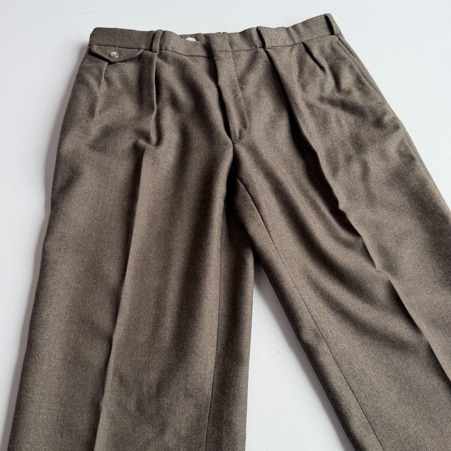 VNTG Polo Ralph lauren (34x32) 100% Wool Flannel Pleated Olive Trousers Pants