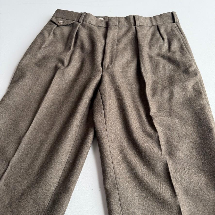 VNTG Polo Ralph lauren (34x32) 100% Wool Flannel Pleated Olive Trousers Pants