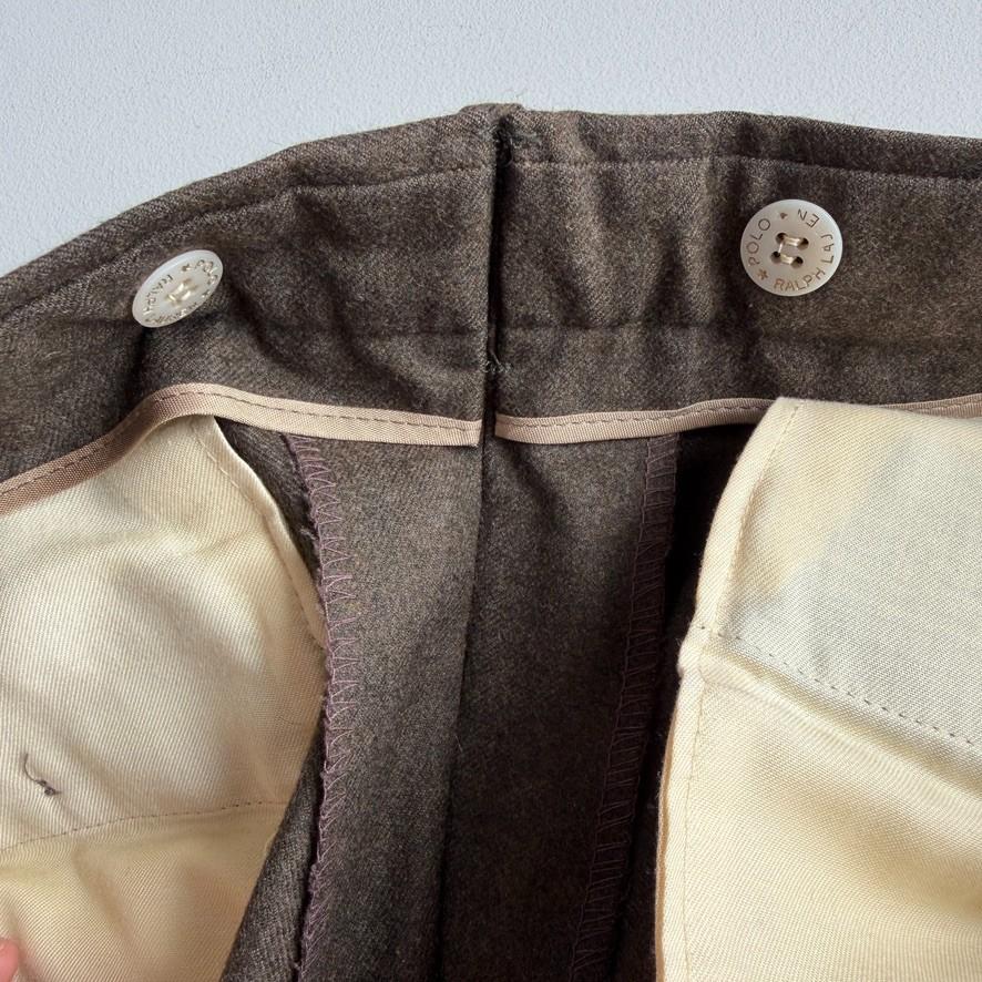 VNTG Polo Ralph lauren (34x32) 100% Wool Flannel Pleated Olive Trousers Pants