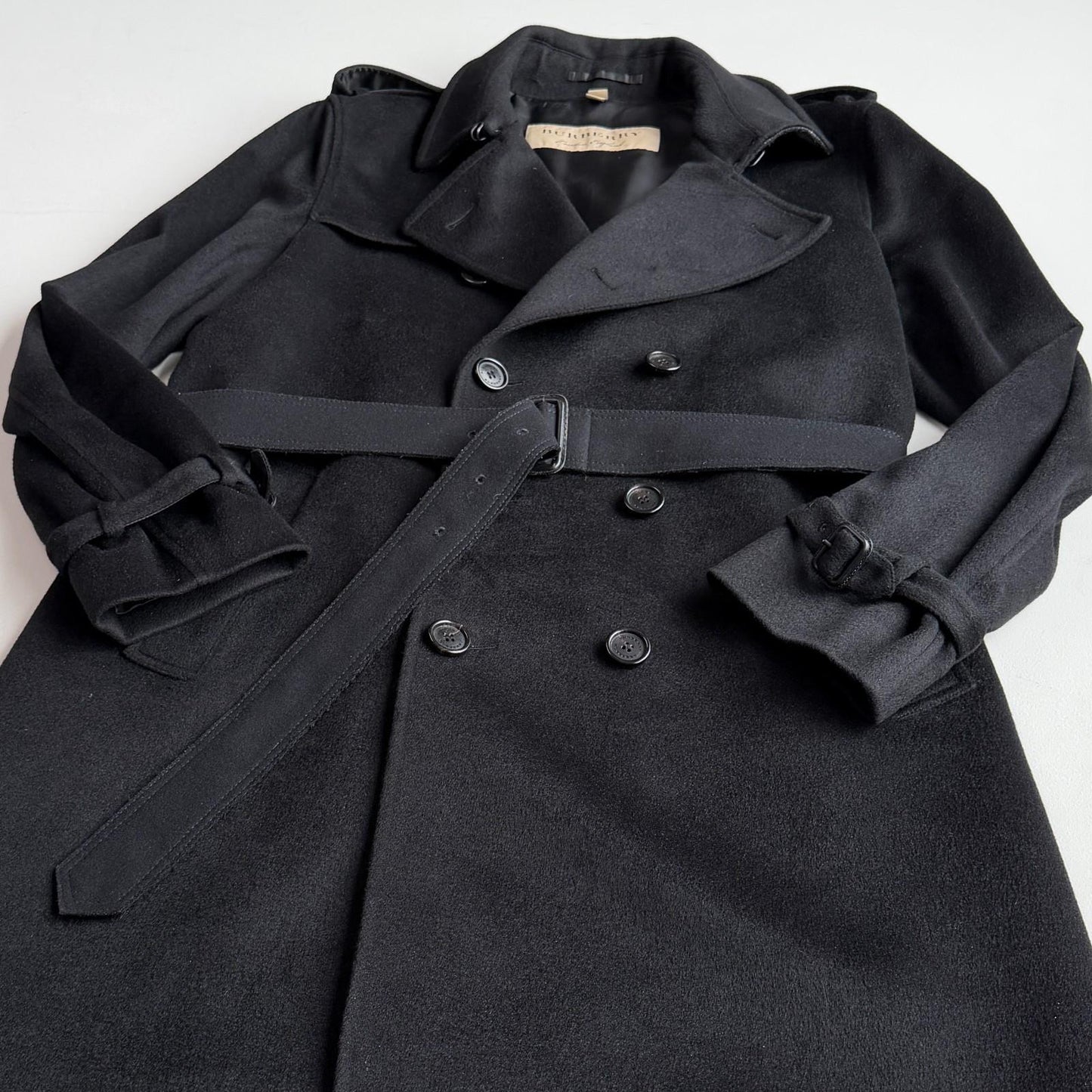 MINT Burberry (54) 100% Cashmere Mid-Length Black Trench Coat