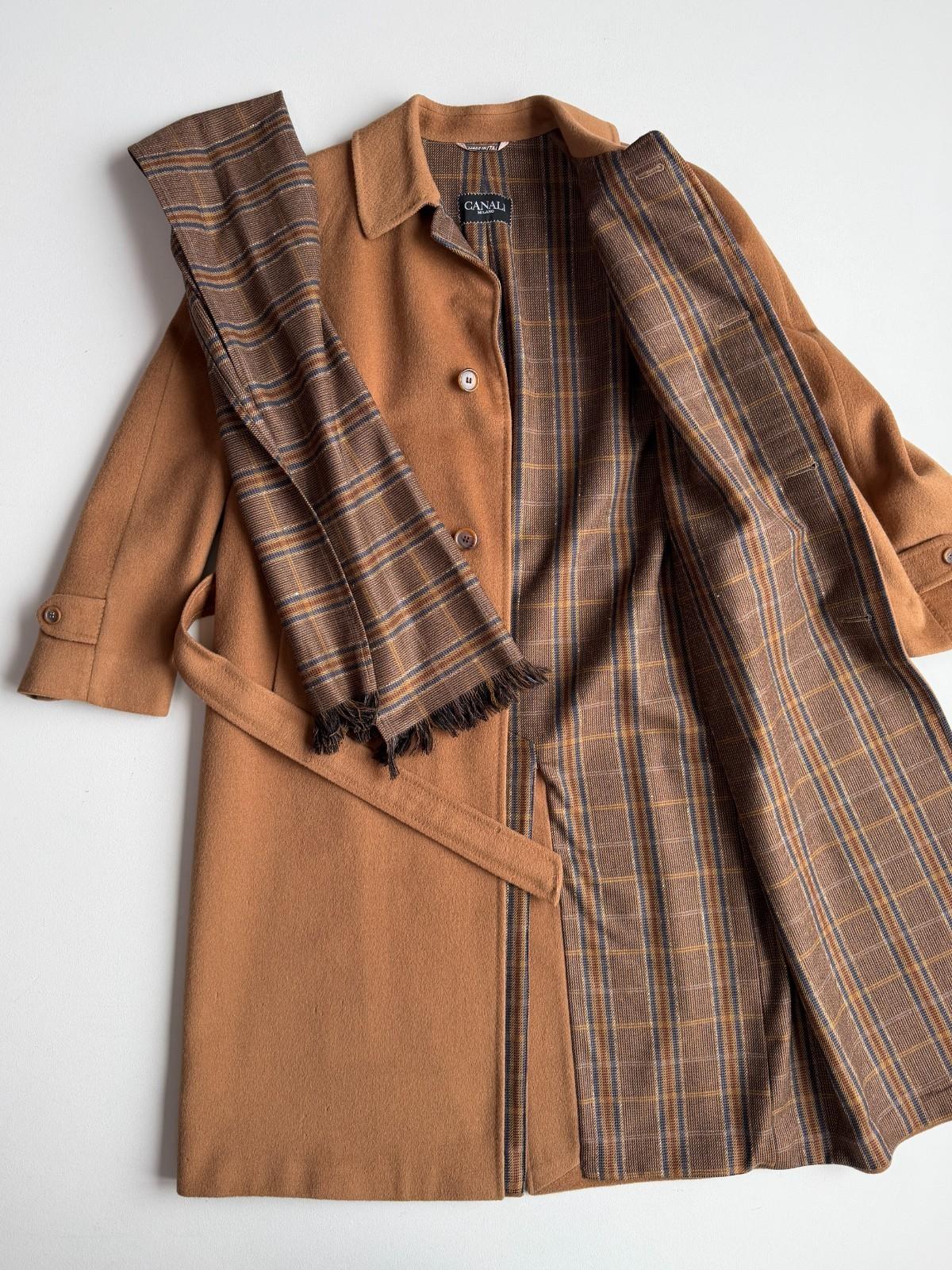 VNTG Canali (48 / 38) Tawny Brown 100% Wool Balmacaan WITH SCARF Over Coat