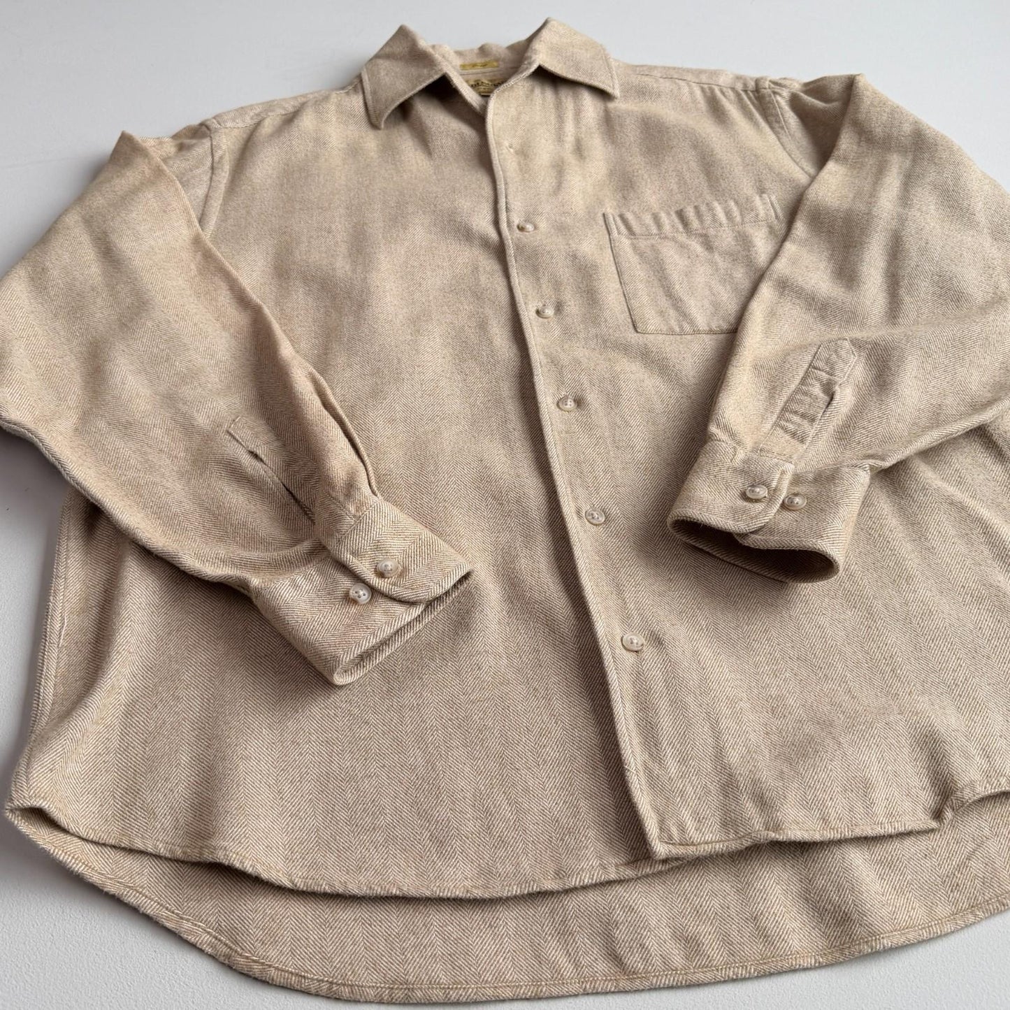 Paul Stuart (L) Oatmeal Wide-Herringbone Brushed Cotton Shirt