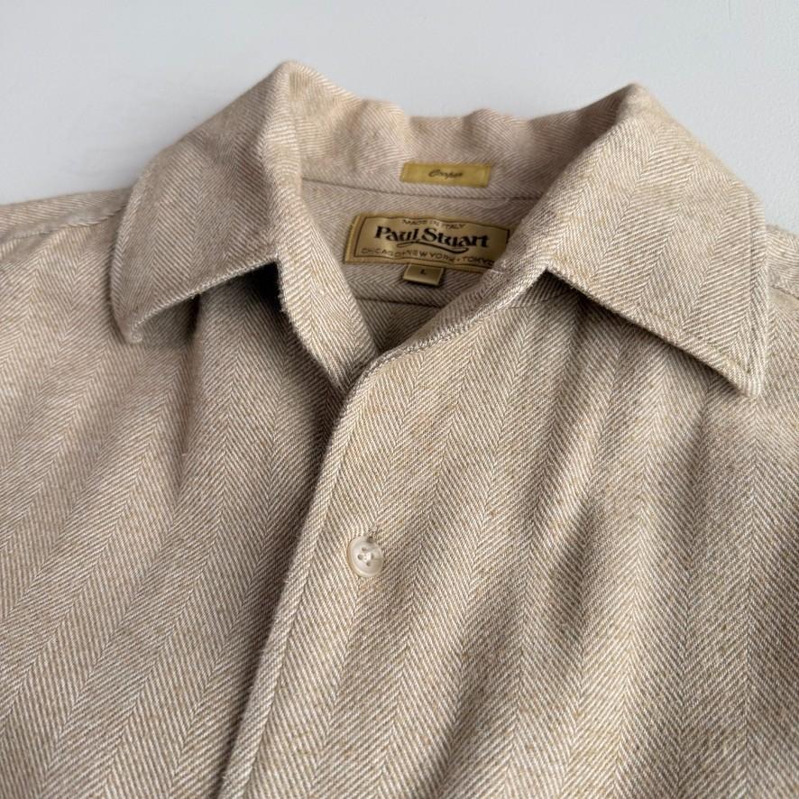 Paul Stuart (L) Oatmeal Wide-Herringbone Brushed Cotton Shirt
