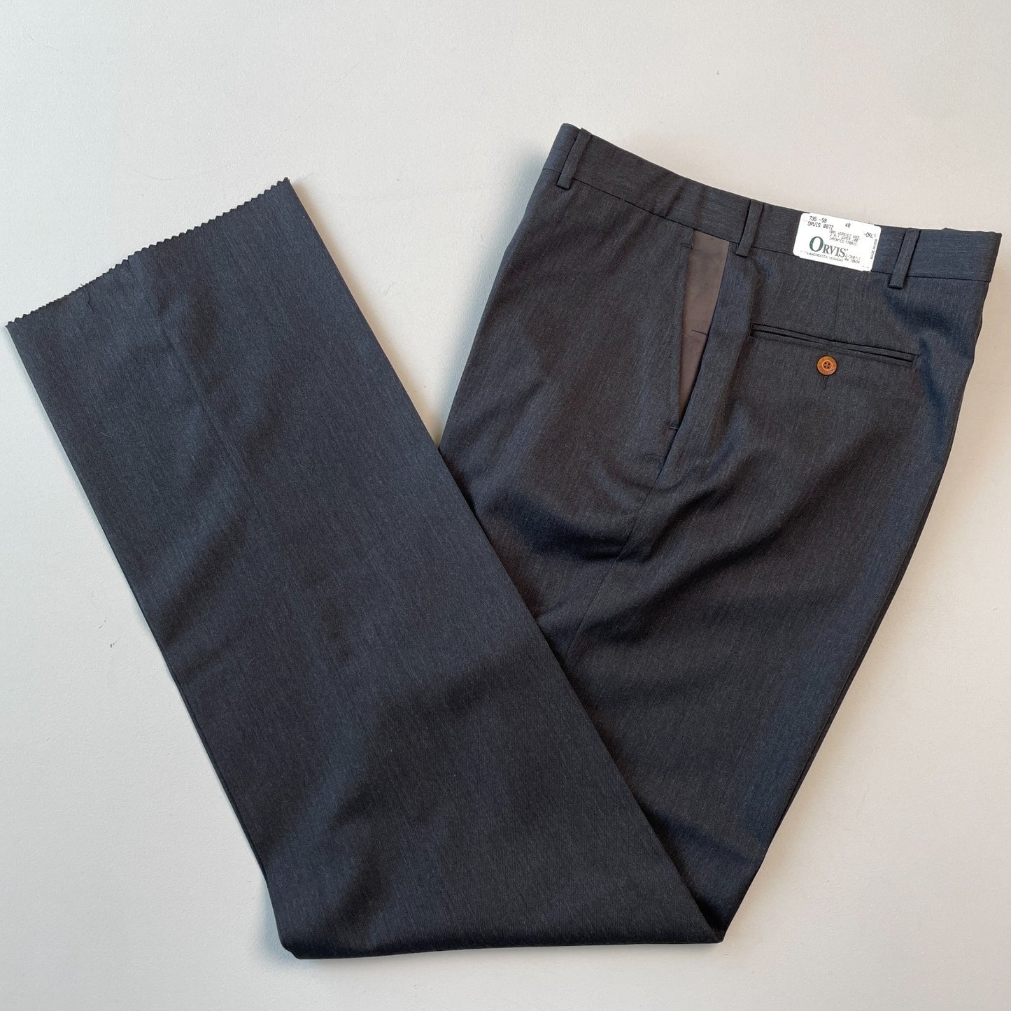 VNTG NWT Orvis (40) Gray Leather Pocket Super 100s Wool Trousers Pants