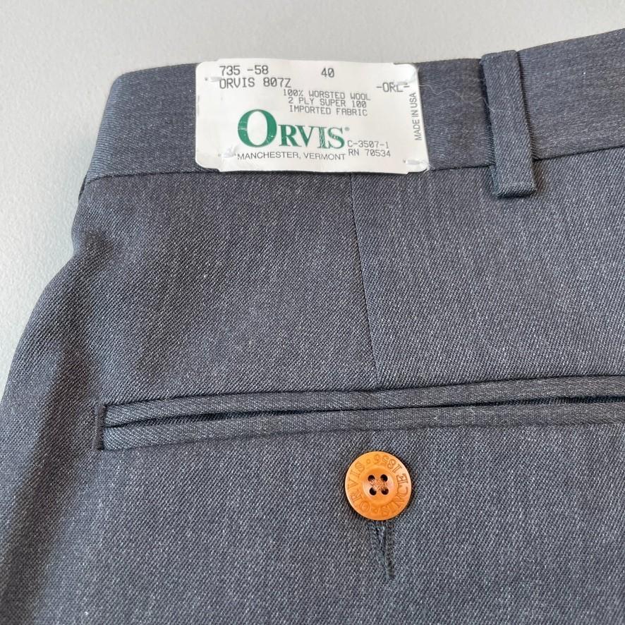 VNTG NWT Orvis (40) Gray Leather Pocket Super 100s Wool Trousers Pants