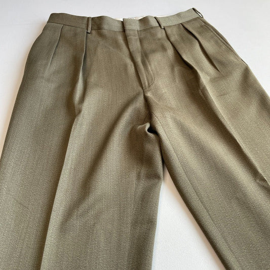 Polo Ralph Lauren (35x28) Olive Green 100% Virgin Wool Super 100s Pleated Pants