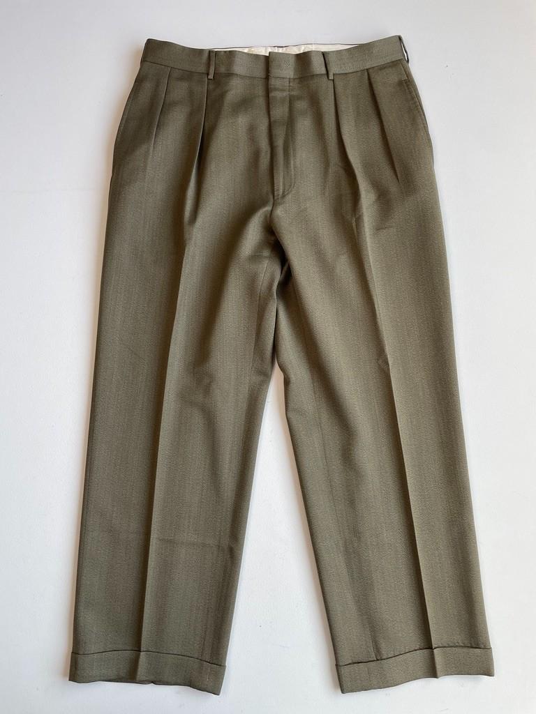 Polo Ralph Lauren (35x28) Olive Green 100% Virgin Wool Super 100s Pleated Pants