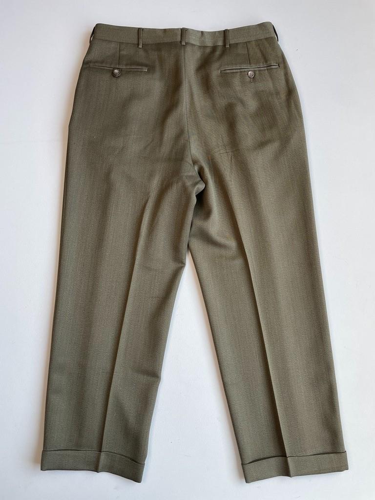 Polo Ralph Lauren (35x28) Olive Green 100% Virgin Wool Super 100s Pleated Pants