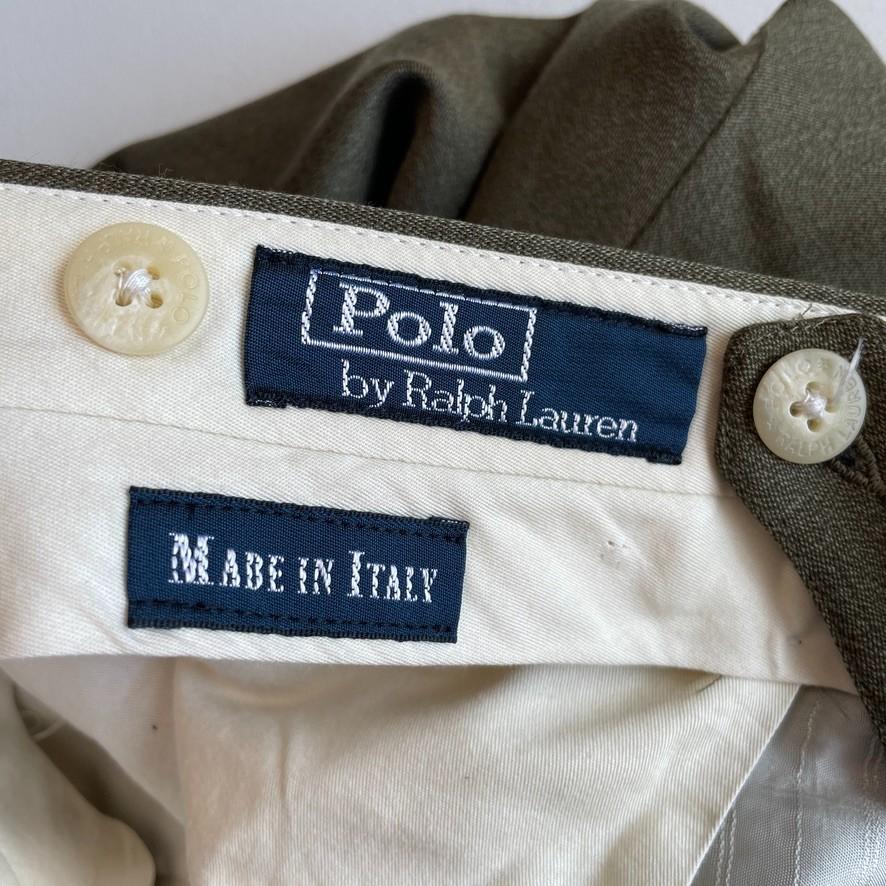 Polo Ralph Lauren (35x28) Olive Green 100% Virgin Wool Super 100s Pleated Pants