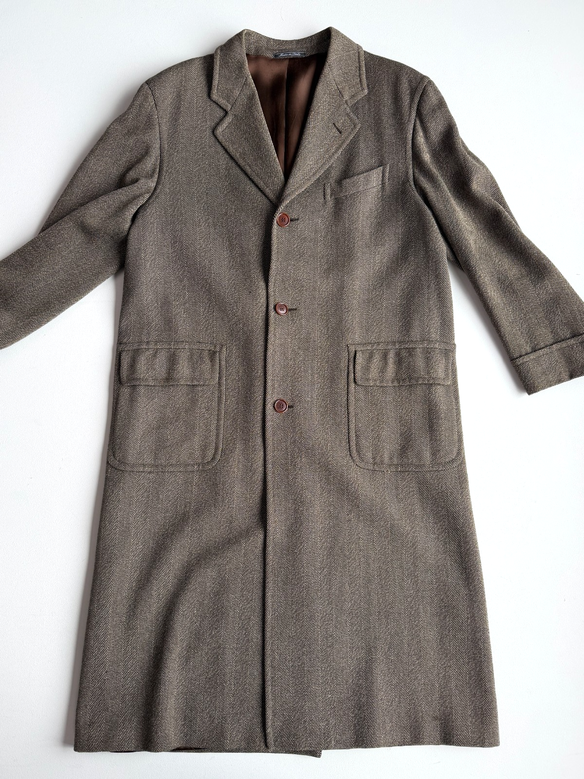 VNTG Luciano Barbera (50 /52) 100% Wool Wide-Wale Herringbone Tweed Top Coat