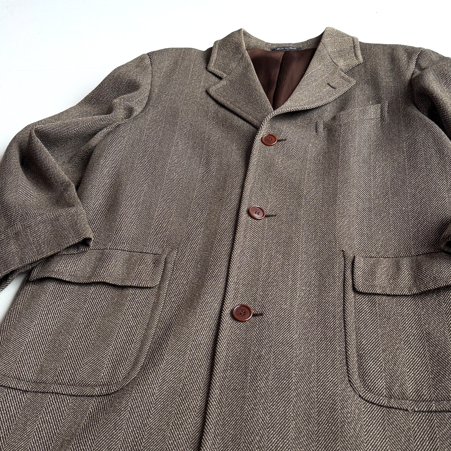 VNTG Luciano Barbera (50 /52) 100% Wool Wide-Wale Herringbone Tweed Top Coat